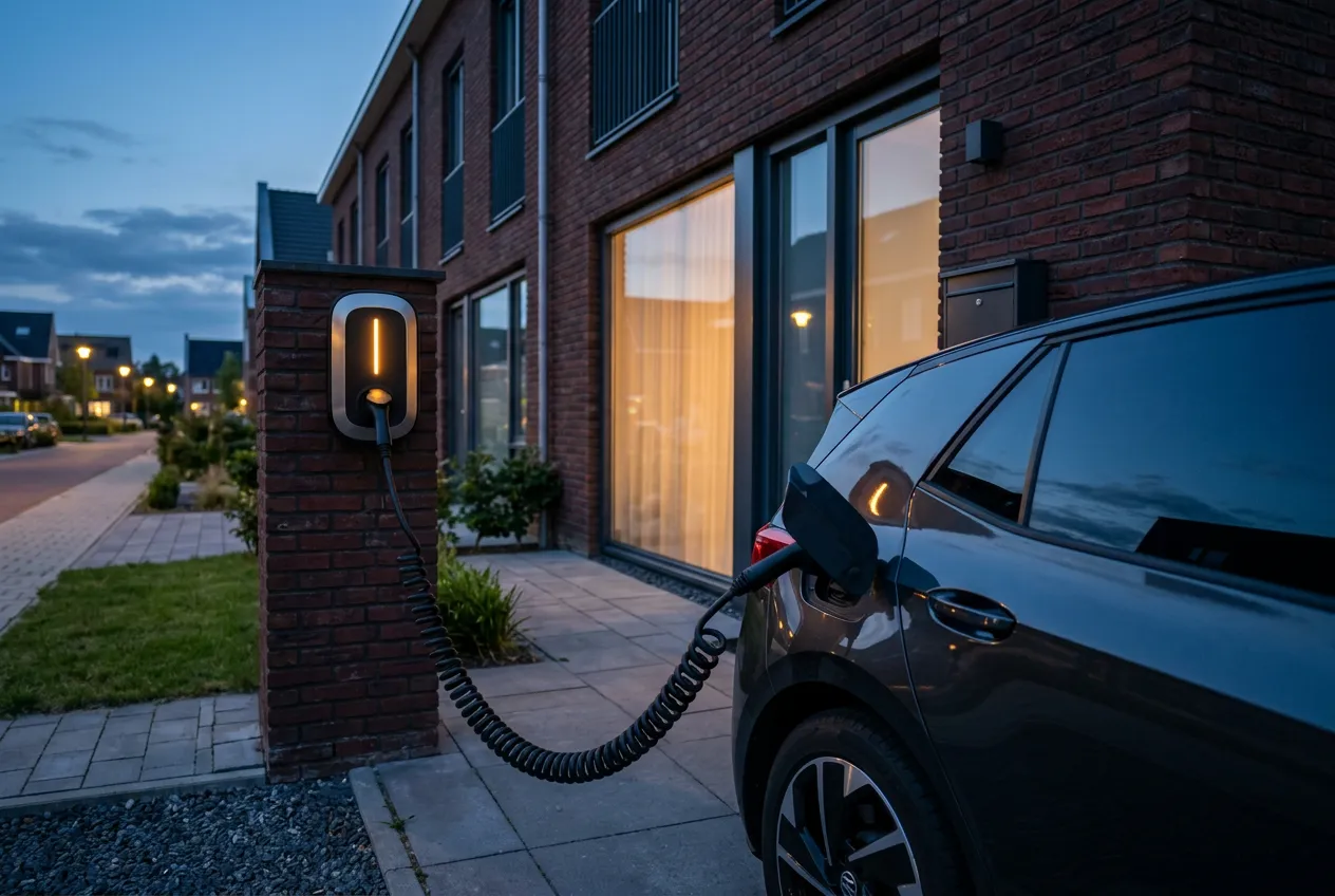 Laadpaal aan de gevel van een woning
